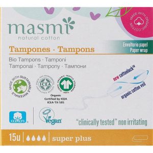 Masmi Super Plus, Тампоны органические без аппликатора, 15шт