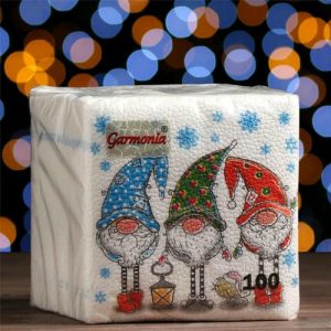 Салфетки Гармония цвета 24*24 100шт Сказочные гномы НГ