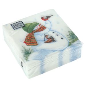 Салфетки 24*24 1сл 40шт Desna Design "Снеговик и снегири"