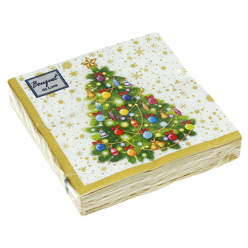 Салф. Bouquet de Luxe 24х24 3 слоя 25л "Новогодняя ель на белом"