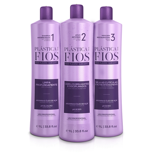 CADIVEU, Набор средств для кератинового выпрямления волос Plastica Dos Fios, 3*1000 мл