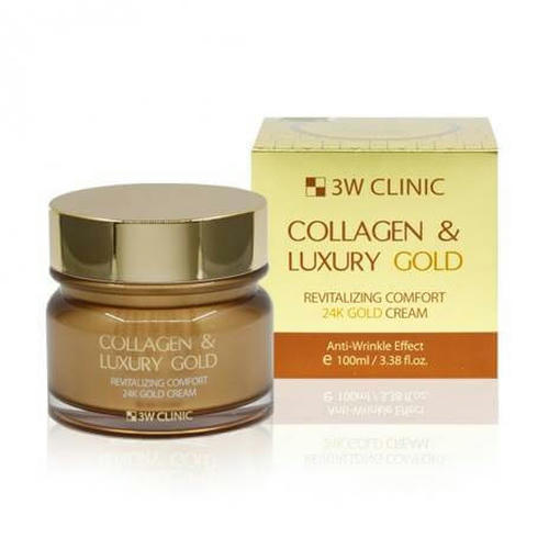 3W CLINIC, Восстанавливающий крем с коллагеном и золотом Collagen & Luxury Gold Cream, 100 мл