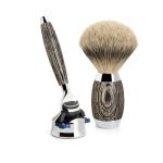 Бритвенный набор MUEHLE EDITION 3, барсучий ворс высшей категории Silvertip, бритва Fusion, мореный дуб, стерлинговое серебро