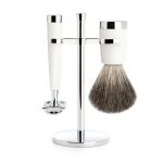 Бритвенный набор MUEHLE LISCIO, белая смола, натуральный барсучий ворс, Т-образная бритва