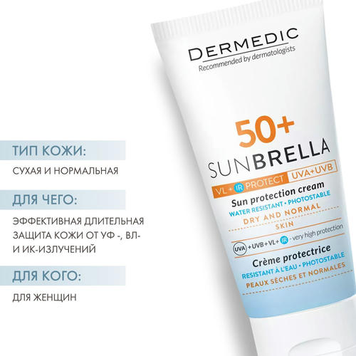 Дермедик Набор для сухой и нормальной кожи: солнцезащитный крем SPF 50+ 50 г и Мицеллярная вода Гидреин 3 Гиалуро Hialuro Micellar Water H20 100 мл (Dermedic, Sunbrella) — изображение 2