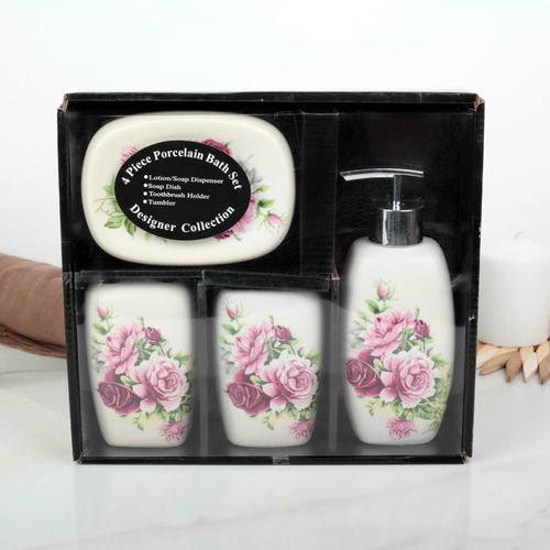 Набор аксессуаров для ванной комнаты «Розы», 4 предмета (дозатор 300 мл, мыльница, 2 стакана), цвет белый — изображение 2