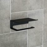 Держатель для туалетной бумаги с полочкой 6,5x16x11,5 см, цвет чёрный