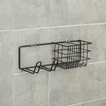 Полка на липучке с держателем для фена, 27x8x8 см, цвет чёрный