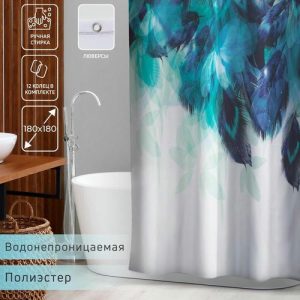 Штора для ванны Доляна «Перья», с люверсами, 180x180 см, полиэстер
