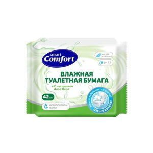 Влажная туалетная бумага Comfort smart с алоэ вера, 42 шт