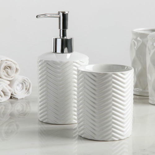 Набор аксессуаров для ванной комнаты «Минимал», 2 предмета (дозатор для мыла 350 мл, стакан 350 мл), цвет белый