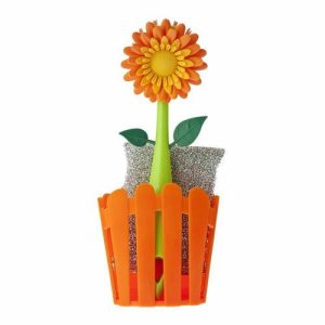 Щётка для посуды + губка на подставке Flower power, цвет МИКС
