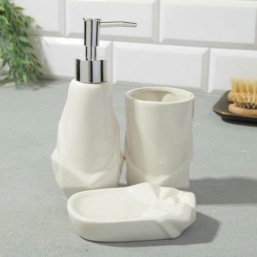 Набор: дозатор, стакан, мыльница Белый — изображение 2