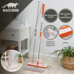 Швабра с отжимом, водосгоном и щёткой Raccoon, 2 насадки из микрофибры 42x11,5 см, стальная ручка 134 см