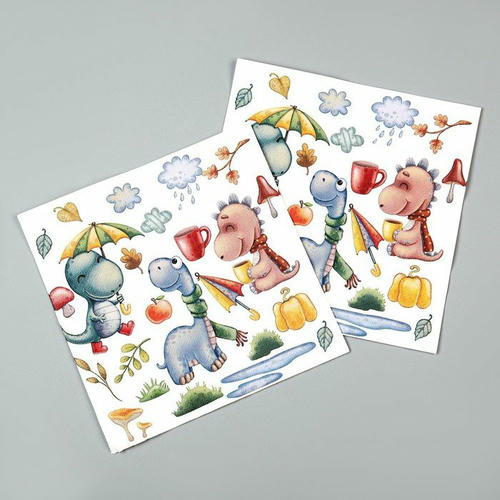 Салфетки бумажные «Динозаврики», в наборе 20 шт