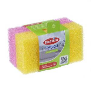 Губки для уборки, BonHome, 12х6х3 см, 2 шт., в ассортименте