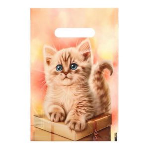 Пакет "Подарочный с котиком", полиэтиленовый с вырубной ручкой, 20х30 см, 30 мкм - 50 шт.