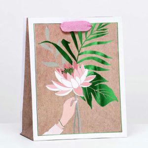 Пакет крафт "Белый лотос" 18 х 22,3 х 10 см - 6 шт.