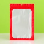 Пакет Зип-лок с окном, с еврослотом, красный, 15.5 х 23.5 см - 100 шт.