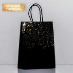 Пакет крафт "Звёзды", черный, 21 х 15 х 8 см - 12 шт.