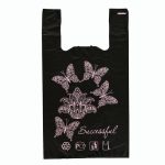 Пакет майка полиэтиленовый 30 + 16 х 53 см, 25 мкм, чёрный "Бабочки сиреневые" - 100 шт.