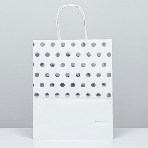Пакет крафт с серебряным тиснением, круглая ручка, белый, 27 х 21 х 11 см, 120 г - 12 шт. — изображение 2