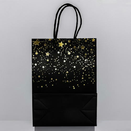 Пакет крафт "Звёзды", черный, 21 х 15 х 8 см - 12 шт. — изображение 2