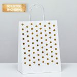Пакет крафт с золотым тиснением, круглая ручка, белый, 27 х 21 х 11 см, 120 г - 12 шт.