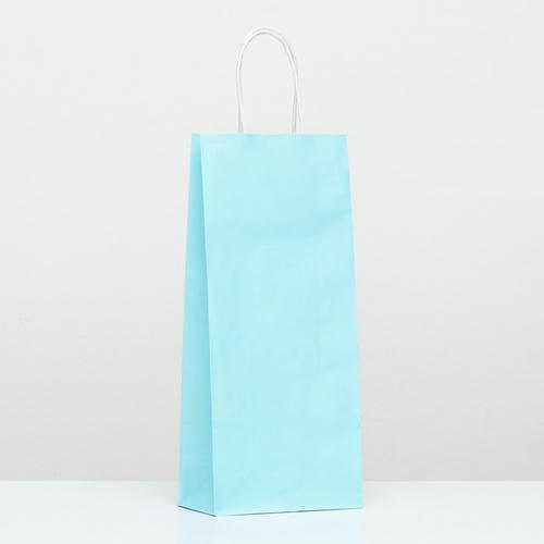 Пакет крафт под бутылку, Голубой, 14 х 8 х 32 см - 10 шт.
