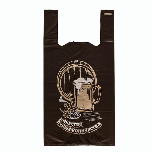 Пакет майка полиэтиленовый 28 + 14 х 55 см, 20 мкм, коричневый "Пивной" - 100 шт.