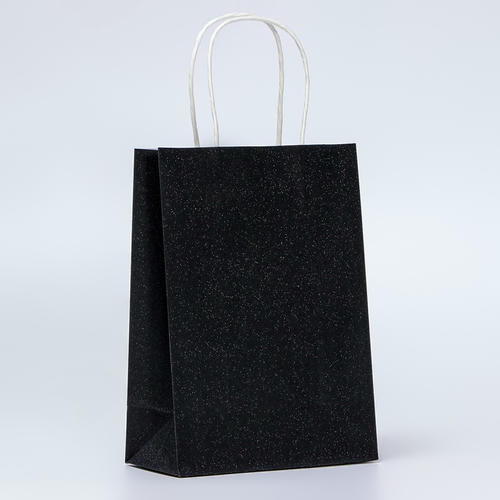 Пакет подарочный бумажный с глиттером чёрный, 15 х 8 х 21 см - 5 шт.