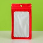 Пакет Зип-лок с окном, с еврослотом, красный, 15.5 х 8.5 см - 100 шт.