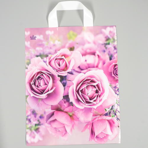 Пакет "Нежные розы", полиэтиленовый с петлевой ручкой, 35 х 28 см, 55 мкм - 50 шт.
