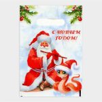 Новый год. Пакет "Дед мороз и змейка", полиэтиленовый с вырубной ручкой, 20х30 см - 50 шт.