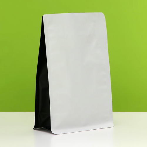 Пакет восьмишовный под кофе, с клапаном, плоское дно, белый-черный,20 х 13 х 7 см - 50 шт.