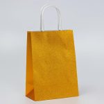 Пакет подарочный бумажный с глиттером золотой, 15 х 8 х 21 см - 5 шт.