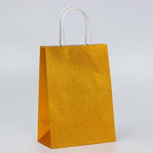 Пакет подарочный бумажный с глиттером золотой, 15 х 8 х 21 см - 5 шт.
