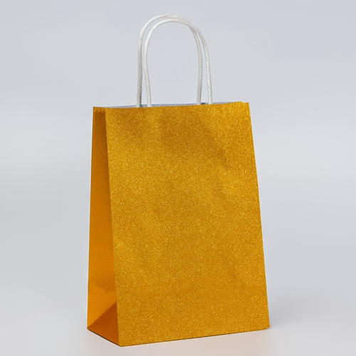 Пакет подарочный бумажный с глиттером золотой, 15 х 8 х 21 см - 5 шт.