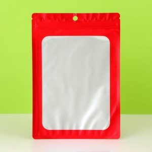 Пакет Зип-лок с окном, с еврослотом, красный, 14 х 20 см - 100 шт.