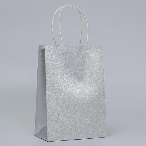Пакет подарочный бумажный с глиттером серебрянный, 15 х 8 х 21 см - 5 шт.