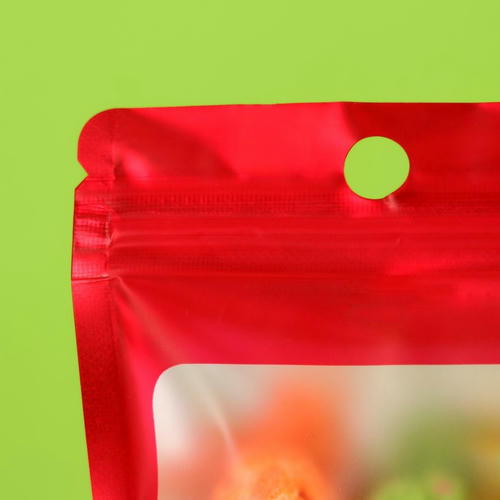 Пакет Зип-лок с окном, с еврослотом, красный, 8 х 12 см - 100 шт.