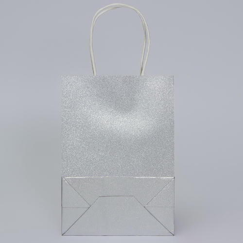 Пакет подарочный бумажный с глиттером серебрянный, 15 х 8 х 21 см - 5 шт. — изображение 2