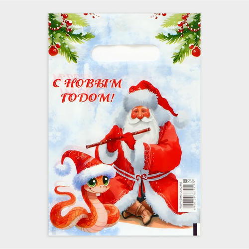 Новый год. Пакет "Дед мороз и змейка", полиэтиленовый с вырубной ручкой, 20х30 см - 50 шт. — изображение 2