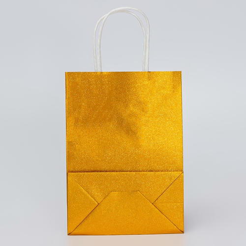 Пакет подарочный бумажный с глиттером золотой, 15 х 8 х 21 см - 5 шт. — изображение 2
