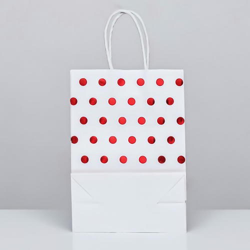 Пакет крафт с красным тиснением, круглая ручка, белый, 15 х 21 х 8 см, 120 г - 12 шт. — изображение 2